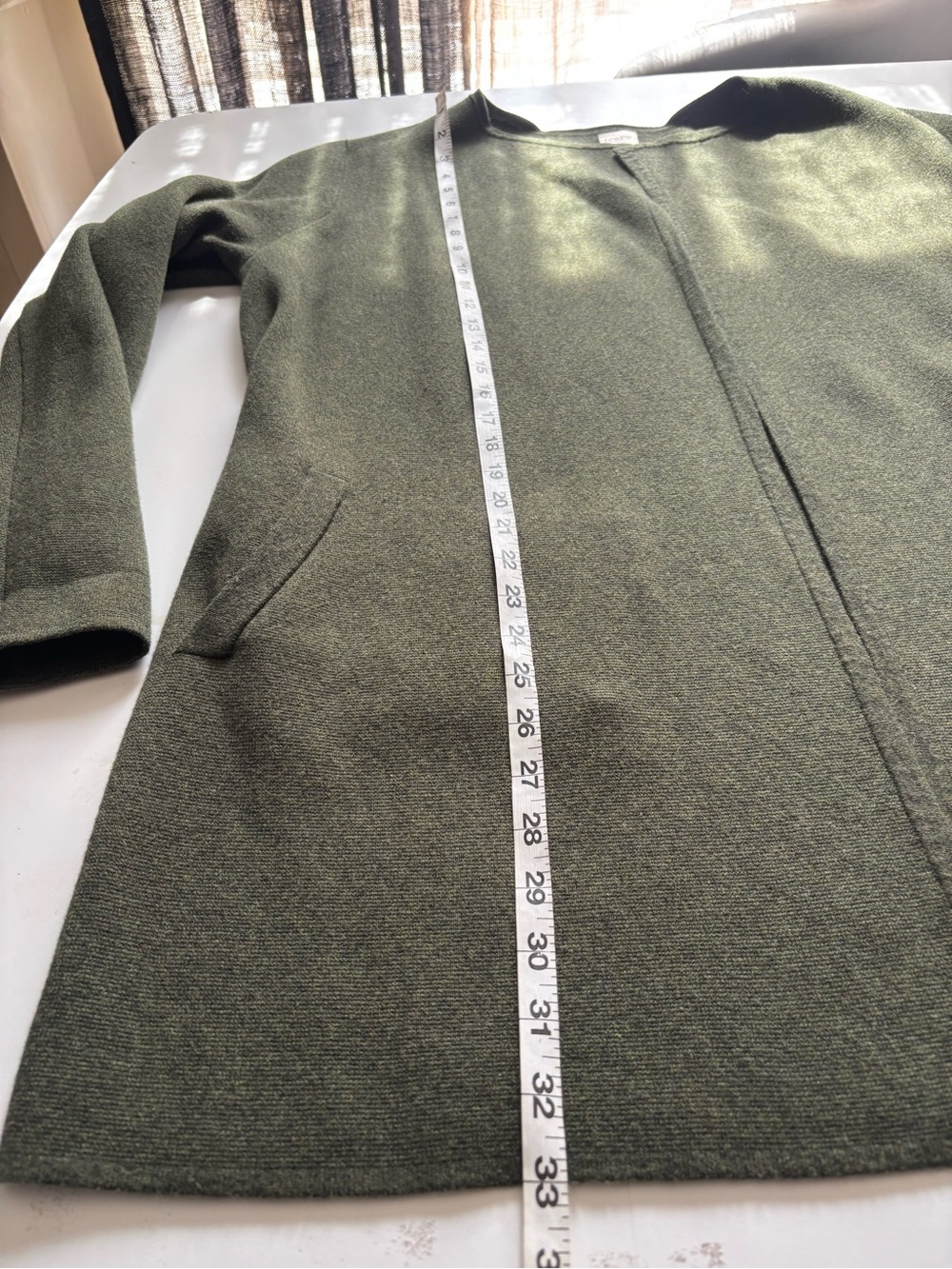 J Crew Vanessa open front cardigan jacket large green longline minimalist cotton - Picture 9 of 10